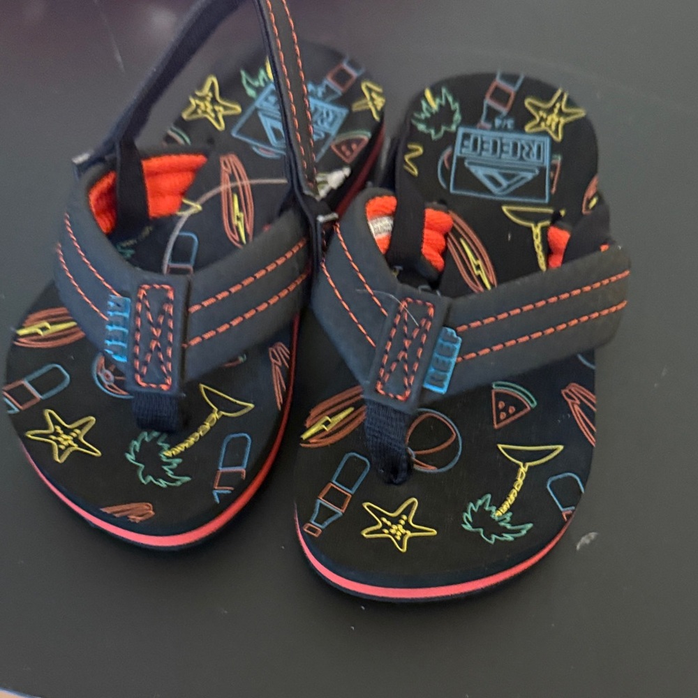 Kids Beach Flip Flops with Neon Summer Print - Reef size 3/4